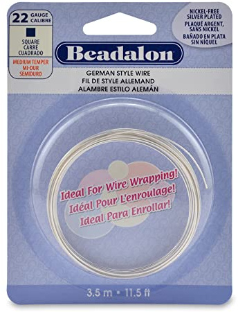 Beadalon German Style Wrapping Wire, Square, Silver Plated, 22 Gauge, 3.5 m / 11.5 ft