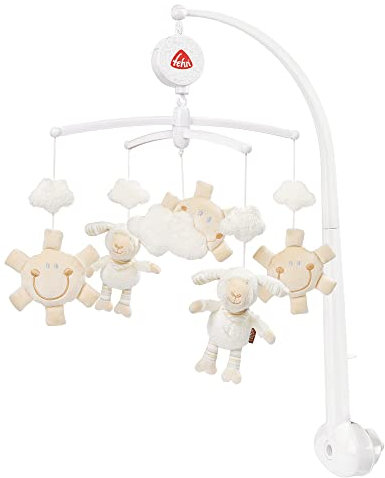 Fehn Musik Mobile Schaf - Baby Einschlafhilfe Musikspielzeug - Babymobile Spieluhr Melodie Schlaf Kindlein Schlaf - Musikmobile Babybett Zubehör Spielzeug für Babys und Neugeborene von 0–5 Monaten