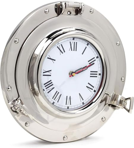 Nagina International Silver Metal Nautical Porthole Wall Clock