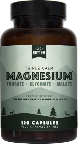Natural Rhythm Triple Calm Magnesium Complex - 120 Capsules, Chelated Magnesium Glycinate, Taurate & Malate, High Absorption Supplement for Sleep, Stress, Muscle & Heart Support, Non-GMO, Vegan