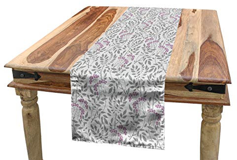 ABAKUHAUS Jahrgang Tischläufer, Frühling Sprigs Beeren, Esszimmer Küche Rechteckiger Dekorativer Tischläufer, 40 x 225 cm, Grau Lila