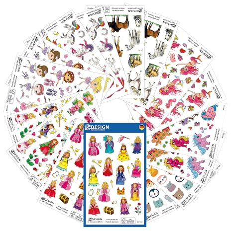 AVERY Zweckform 436 (Kinder Sticker, Ballerina, Prinzessin, Pferde, Meerjungfrau, Kindergeburtstag, Mitbringsel, Mitgebsel, Gastgeschenke), Sticker Set Mädchen Mix, 59990