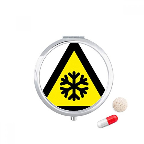Warning Symbol Yellow Black Snow Road Icing Triangle Pill Case Pocket Medicine Storage Box Container Dispenser