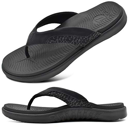 ONCAI Chanclas sandalias de cuero para hombre, sandalias con soporte para el arco, toboganes deportivos, pantuflas con suela de espuma para Yoga EU 40-49