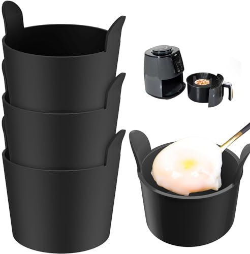 ZSTNPP 4 PCS Ramekins for Air Fryer Air Fryer Egg Poacher, Egg Poacher for Air Fryer Air Fryer Egg Mould Poached Egg Moulds for Air Fryer, Air Fryer Poached Egg Cups (Black), ZDQ