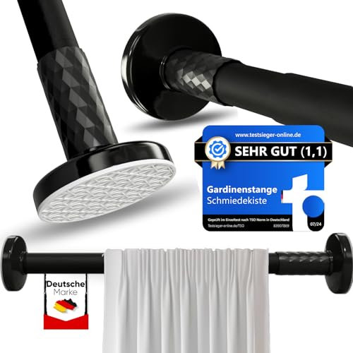 Schmiedekiste Duschvorhangstange ohne Bohren Teleskopstange [120-200cm, schwarz] Klemmstange Carbonstahl rostfrei Gardinenstange Kleiderstange Gardarobenstange (200-280cm)