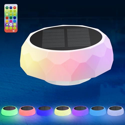 Auting Schwimmende Solar Poolbeleuchtung mit Desinfektionsbox, 7 Farben RGB wechselnde Teichbeleuchtung, wasserdichte LED-Poolbeleuchtung, Solarlampen für Außen Schwimmbad Party Dekoration