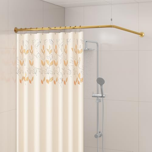 Yampos Asta per tenda da doccia angolare a forma di L, 99,1 cm – 175,3 x 175,3 cm – 215,3 cm – 215,3 cm regolabile 90 gradi curva per bagno, barra quadrata senza abbassamento, con 12 ganci e supporto