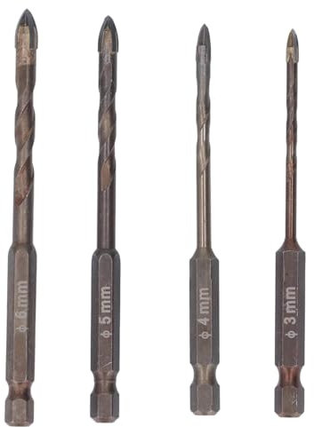 OKJHFD Juego de 4 brocas para mampostería, 3 mm, 4 mm, 5 mm, 6 mm, juego de brocas para hormigón para perforación de azulejos, pizarra, vidrio y plástico