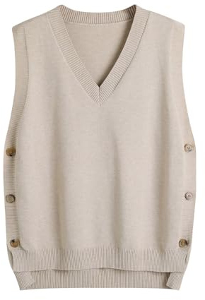 Women's Sweater Vest V Neck Loose Knit Pullover Tunic Casual Sleeveless Sweaters Pullover Tank Tops Ladies Jumpers Botton Down Lightweight Jumper Vest Tops Loose Fit Blouses