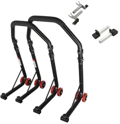 SEFIS D18 - Cavalletto per moto anteriore e posteriore, supporto per montaggio anteriore e posteriore (nero, 2 in 1/standard)