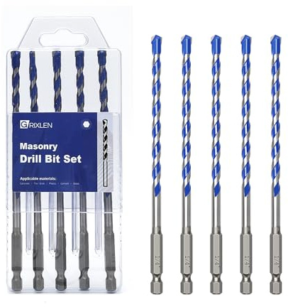 5 Pack 1/4 inch Masonry Drill Bit Set,Concrete Drill Bit Set with Hex Shank,Carbide Tip Drill Bits for Concrete, Cement,Tile,Brick, Plastic, and Ceramic (1/4（5 Pcs）)