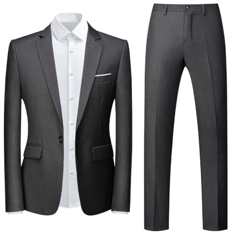 YOUTHUP Traje Hombre 2 Piezas Slim Fit 1 Botón Traje Boda Elegante Oficina Ceremonia Chaqueta Pantalón, Gris, L