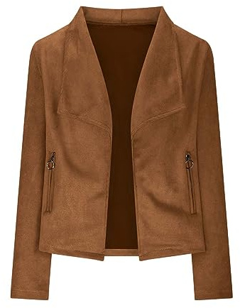 Blazer pour femme - Décontracté - Court - Couleur unie - Ouverture sur le devant - Coupe ample - Manches longues - Coupe ajustée - Veste avec stretch et col à revers, marron, XL