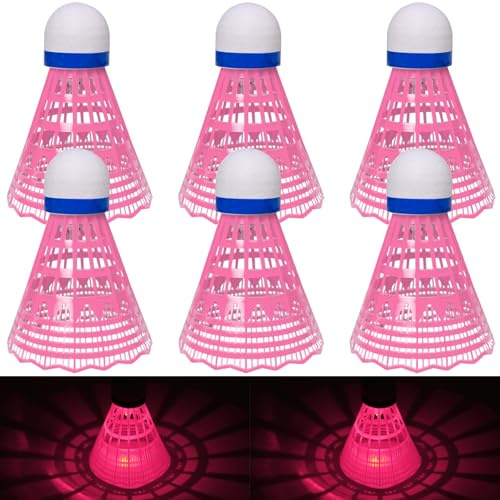 YeahBoom Palline da badminton a LED, 6 pezzi, in nylon, per lo sport, per interni ed esterni
