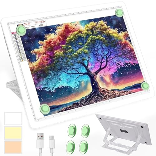 Phylosal Tablette lumineuse LED A3 rechargeable avec support intégré, boîte à lumière magnétique pour dessin, tableau lumineux avec bouton latéral, table lumineuse super lumineuse pour peinture au