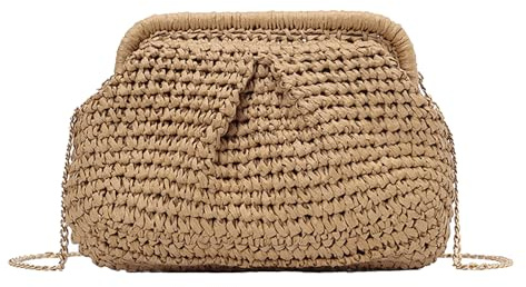 ZXTGBQ Pochette di Paglia per Donna, Borsa Donna, Borsa Paglia, borsa paglia mare, Tracolla Rimovibile, marrone, per Vacanze al Mare Viaggi