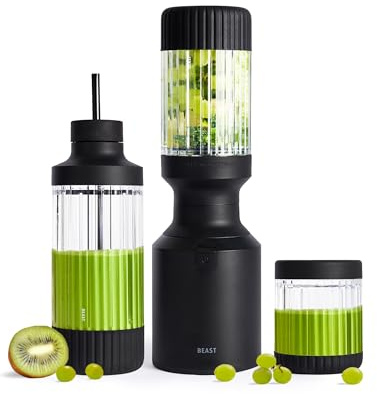 BEAST Smoothie Maker 850W - Kompakter Standmixer Hochleistungsmixer mit 3 Tritan Mixbechers - 785ml - To-go Trink - und Aufbewahrungsdeckel - Mixer für Smoothies, Eis und Shakes - Schwarz