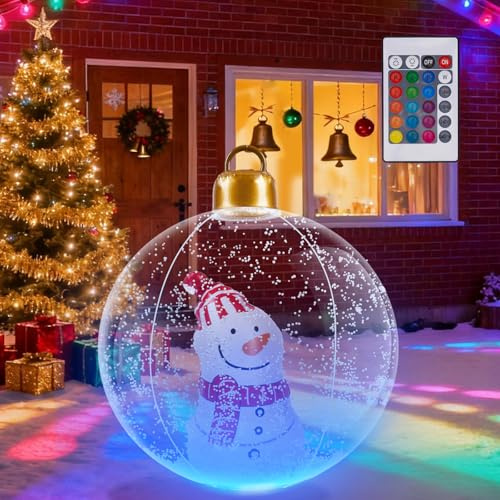 Aufblasbare Weihnachtskugel - 60CM Groß Weihnachtskugeln Outdoor, Beleuchteter Aufblasbarer Weihnachtsball mit Erdspieß, Weihnachtsdekoration für den Außenbereich für Hof Garten