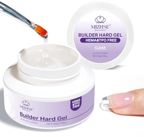 MIZHSE Builder Gel for Nails, Nail Builder Gel Hema-Free TPO-Free, Hard Gel for Nail Extension, Clear, 30g