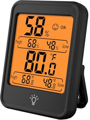 Digital rumstermometer inomhus, hygrometer, luftfuktighetsmätare, exakt inomhusklimat, växthustermometer med Max/Min inspelning, bakgrundsbelysning, LCD-display för hem, kontor, babyrum