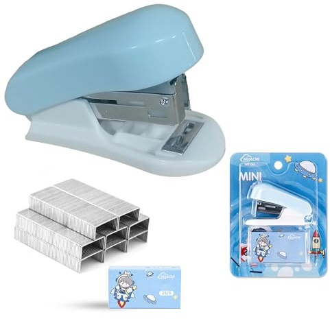 Mini Hefter Set mit 1000 Klammern 26/6 – Manueller Mini Tacker mit robustem Kunststoffgehäuse, leicht und kompakt, ideal für Schule, Büro und Zuhause (Blau)