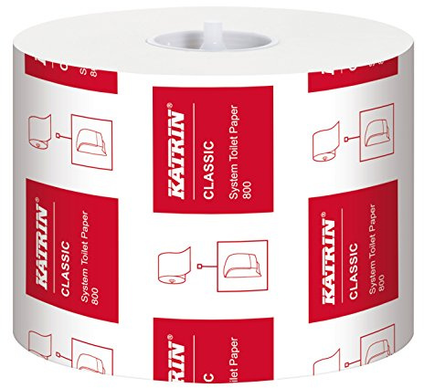 Katrin 156005 Classic System toilet paper, 2 ply, white, 100% virgin fibre, for use with Katrin Inclusive System Toilet Dispenser, 800 sheets per roll, 36 rolls per case