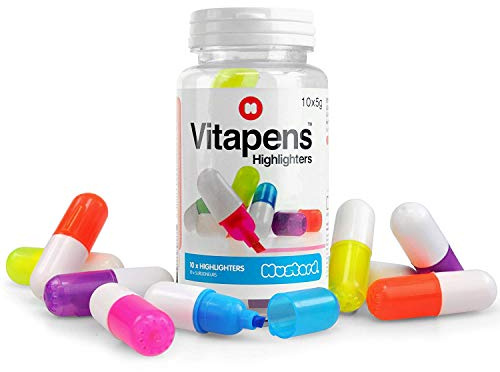 Mustard Vitapens Highlighters | Highlighter Pens Set | Fluorescent Colour Chisel Tip Marker Pen | 10 Assorted Colours Pens | Stationery Supplies | Gift Idea School, Office, Desk & Homework