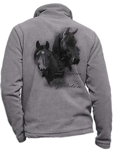 Reitjacke aus Fleece, grau, personalisierbar, mit schwarzem Pferd - Reitjacke Größe 4XL