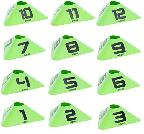 GoSports Modern Sports Cones - 12 Pack with Numbered Cones - Great for Soccer, Basketball, Football and More
