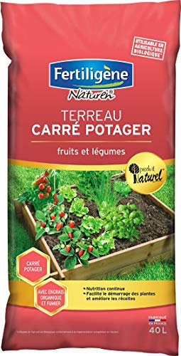 FERTILIGENE NATUREN FCPO40N - Terreau Carré Potager UAB 40 L - Nourrit en continu - Facilite démarrage des Plantes et améliore récoltes - Enrichie en Engrais Organique et fumier - Fabriqué en France
