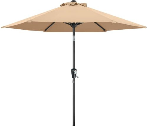 MasterCanopy 230 cm Sonnenschirm neigungsverstellbar, mit 6 Rippen und Kurbel, für Patio, Garten, Terrasse, Markt, Khaki