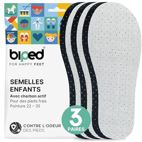 biped 3 pares de plantillas infantiles con carbón activo – plantillas contra el sudor y el mal olor – espuma de látex suave – frescor higiénico para pies y zapatos limpios z2768(26-27)