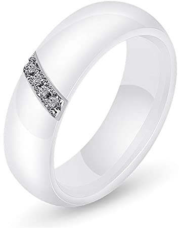 BlackAmazement Keramik Ring Zirkonia CZ besetzt weiß schwarz 6mm Damen (Weiß, 63 (20.1))