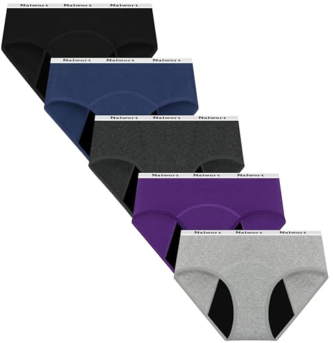 Nalwort Womens Period Underwear Menstrual Period Panties Postpartum Cotton Panties 5 Pack