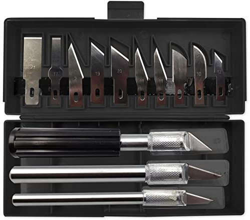 Vaessen Creative Bastelmesser Set, 3 Hobbymesser, 13 Ersatzklingen, Cuttermesser basteln, Modellbau Werkzeug, Töpferwerkzeug, Hobbymesser für Scrapbooking, Karten basteln Und Vieles Mehr