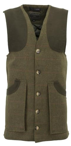 WALKER AND HAWKES Herren Country-Weste aus Tweed - für die Jagd geeignet - Dunkles Salbeigrün - 3XL (48-50)