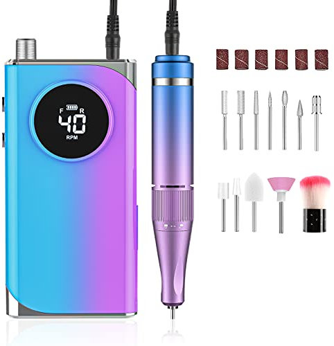 Elektrische Nagelfräser für Gelnägel Professionelle, 40000 U/Min Elektrisch Nagelfeile Fräser Nägel Fräsmaschine für Acrylnägel den Heim und Salongebrauch, LED-Anzeige (bunt)