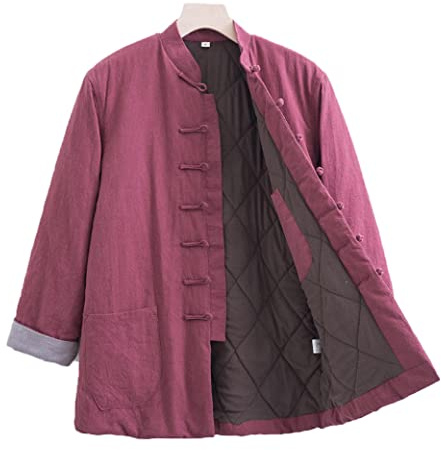 QPZK Inverno Cotone Tai Chi Uniforme Addensato Abito da Tange Caldo Uomini Cinesi Abiti Tradizionali Kung Fu Abiti Ala di Cotone Chun, Vestito per Camicia a Maniche Lungh Red-XL
