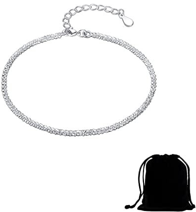 LICHUANUK Armband Damen Verstellbares Armband Sparkling Plain Silber Freundschaftsarmbänder Geschenk S925 Silberschmuck Für Frauen Freundin Ehefrau