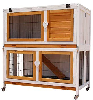 luckxuan Haustierhaus/Haustierkäfig Haustiervilla for Den Haushalt Im Freien Kaninchenkäfig Kaninchenhaus Zweistöckige Villa Mit Eigener Riemenscheibe Katzenhaus (Color : Wit)
