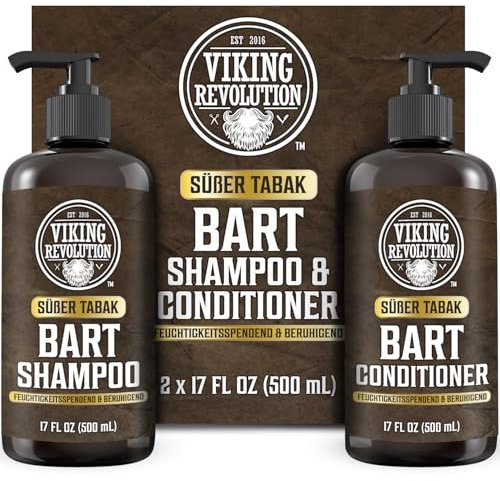 Viking Revolution Juego de Champú y Acondicionador de Barba con Aceites de Argán y Jojoba - Champú Barba Hombre que Suaviza, Alisa y Fortalece el Crecimiento - Tabaco Dulce 2x500 ml