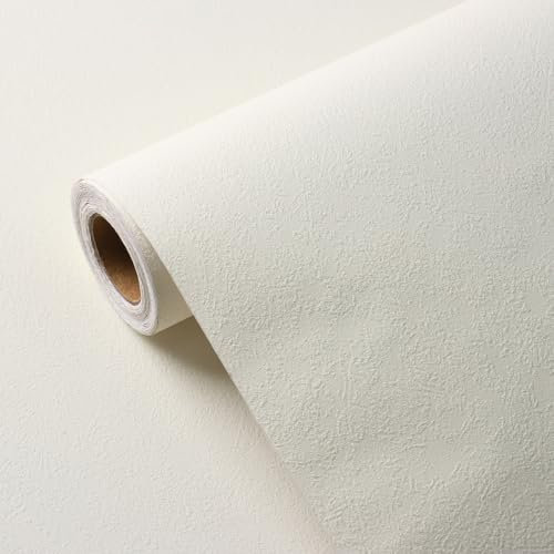HotDecor Papel pintado texturizado grueso para sala de estar, moderno, liso, blanco, parte trasera adhesiva, rollo de plástico, despegar y pegar, papel tapiz de forro para paredes, papel tapiz