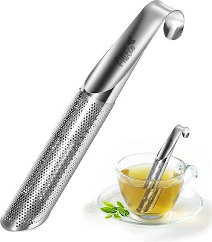 AllEco® Passoire à thé en acier inoxydable avec poignée à crochet pour thé en vrac – Filtre à thé, infuseur, boule à thé, boule à thé, cadeau anti-stress, durable et réutilisable – Pour les amateurs