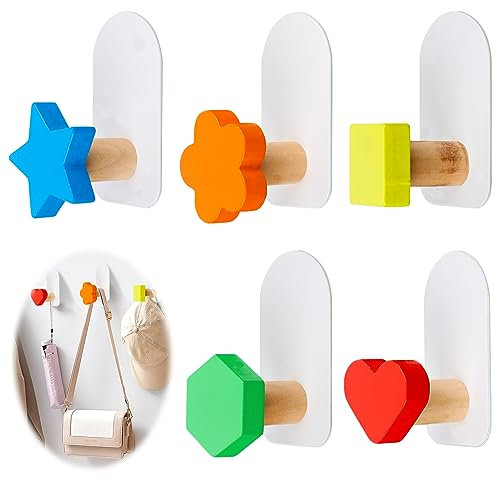 Encuryna 5 Stück Bunte Handtuchhaken Wandhaken, Selbstklebende Haken, Handtuchhalter ohne Bohren, Wandhaken Garderobenhaken für Badezimmer Schlafzimmer Küche Wohnzimmer Kinder Kleiderhaken