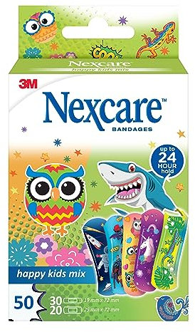 Nexcare Happy Kids Mix Plasters, Assorted, 50/Pack