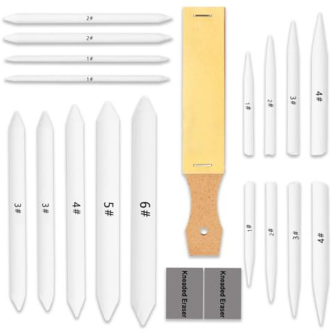 HIFORNY 20 Stück Skizzenzeichen-Werkzeuge – Blending Stumps und Tortillions Set Mischwerkzeuge, gekneteter Radiergummi und Schleifpapierspitzer