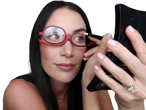 VICCI Makeup Reading Glasses | Cosmetic Readers Flip Up Lens Magnifying Eyeglasses for Women | Dual-Purpose Functionality, Lightweight Makeup Glasses | Offering Distortion-Free Vision +3 | Red