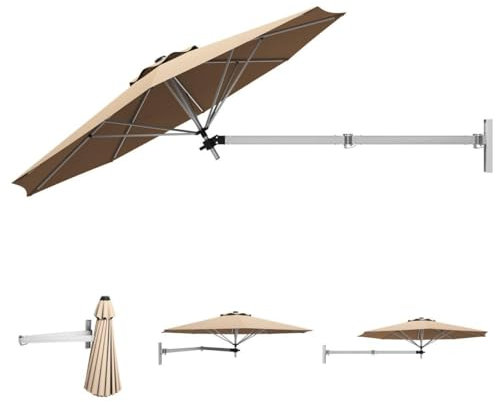 SFAREST Wall-Mounted Umbrella, UV Protective Cantilever Parasol with Adjustable Poles & Wind Vent, Outdoor Tilting Sun Shade for Garden Balcony Yard, Beige