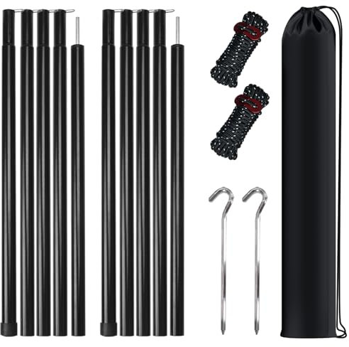 wiipara Zeltstange 2er Set, Tarpstangen Teleskopstange für Zelte Tarp, Aluminium Verstellbares Teleskop 80-200 cm, Leichte Sonnensegel Stange Camping Zeltstangen mit Aufbewahrungstasche (Schwarz)